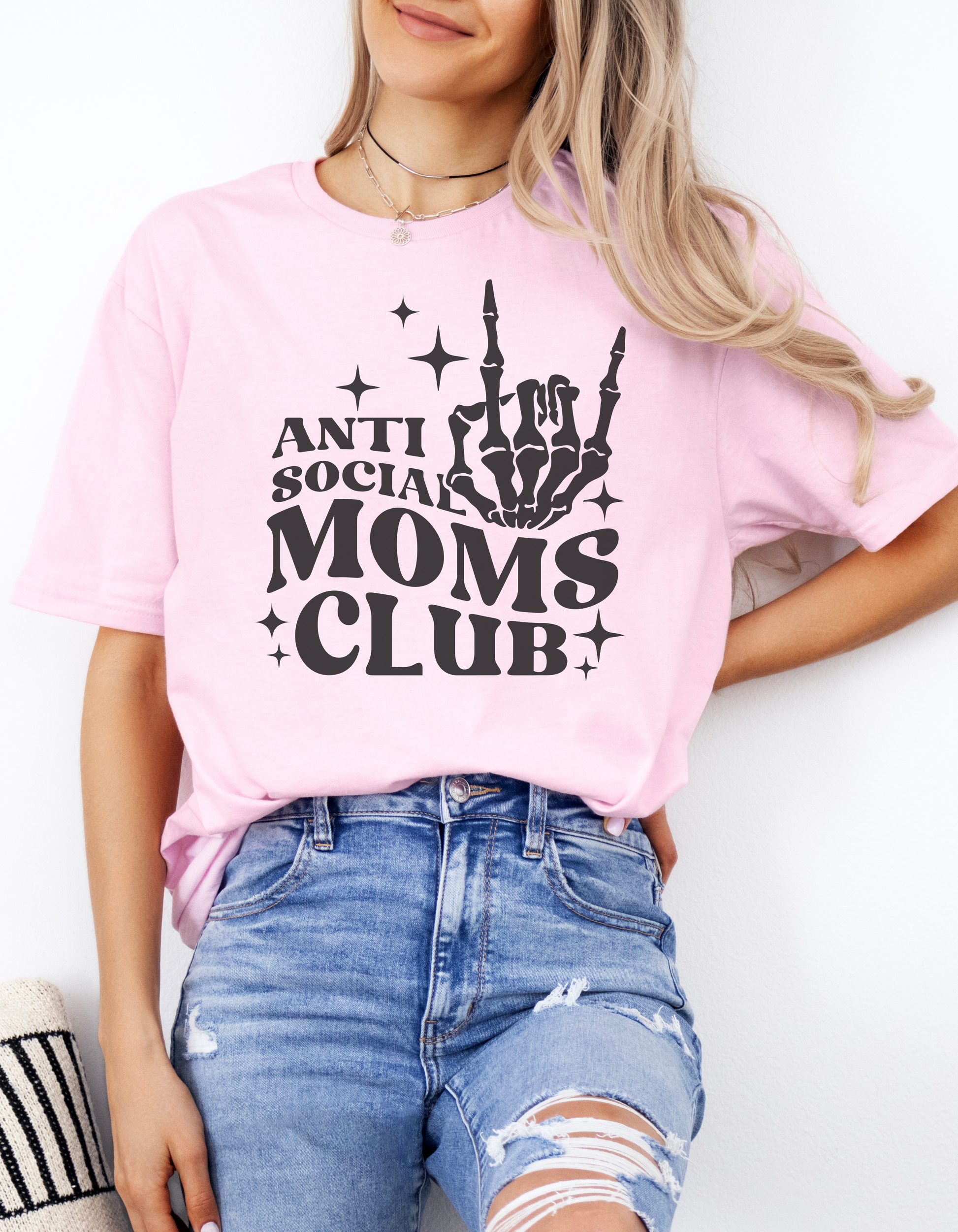 Misty Rose Anti Social Moms Club T-Shirt